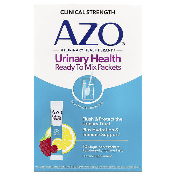 AZO, Urinary Health, Ready To Mix Packets, Raspberry-Lemonade, 10 Single Serve Packets, 5.3 g (0.19