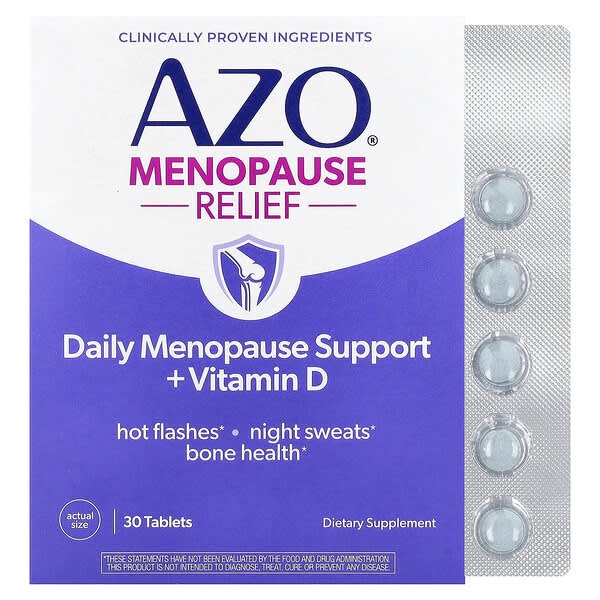 AZO Menopause Relief, Daily Menopause Support + Vitamin D, 30 Tablets