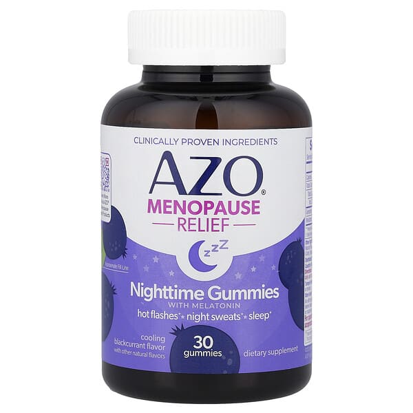 AZO, 폐경기 증상 완화, 멜라토닌 함유 야간용 구미젤리, 쿨링 블랙커런트, 구미젤리 30개