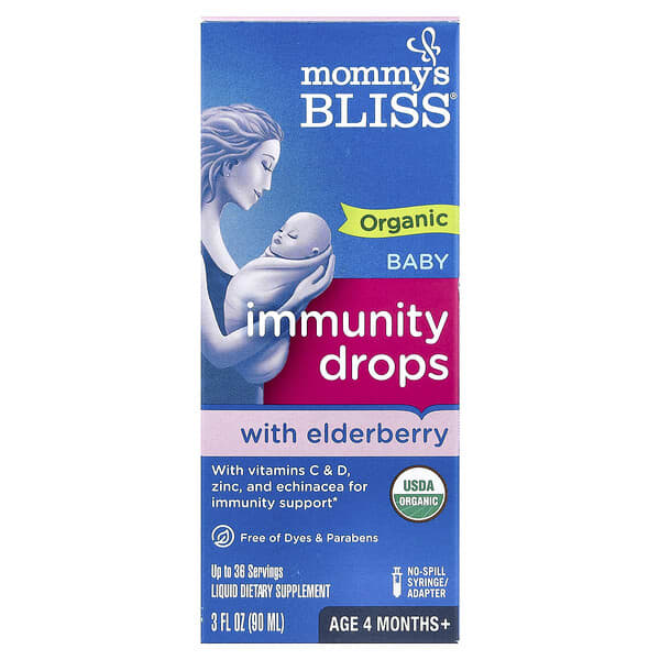 Organic Baby Immunity Drops With Elderberry, Age 4 Months+, 3 fl oz (90 ml)