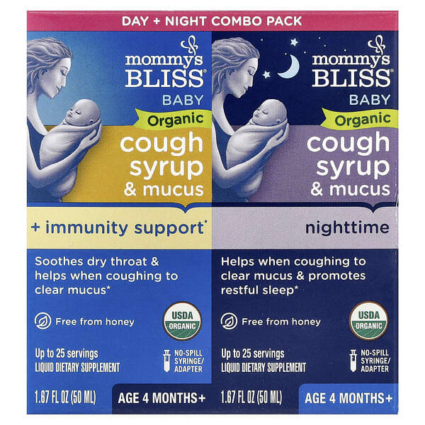 Mommy's Bliss, Baby Organic Cough Syrup & Mucus, Day/Night Pack, Age 4 Months+, 2 Pack, 1.67 fl oz (50 ml) Each — product photo 1