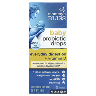 Mommy's Bliss, Gotas probióticas para bebés con vitamina D, Recién nacido+, 10 ml (0,34 oz. líq.)