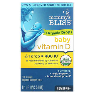 Mommy's Bliss, Vitamina D, gotas orgánicas, recién nacidos+, 0.11 fl oz (3.24 ml)