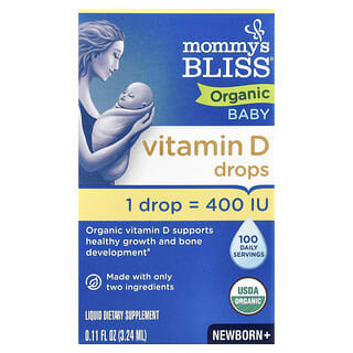 Mommy's Bliss, Organic Baby Vitamin D Drops,  Newborn +, 10 mcg (400 IU), 0.11 fl oz (3.24 ml)