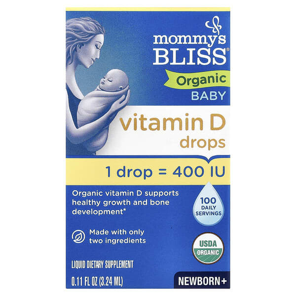 Mommy's Bliss, Organic Baby Vitamin D Drops, Newborn +, 0.11 fl oz (3.24 ml)