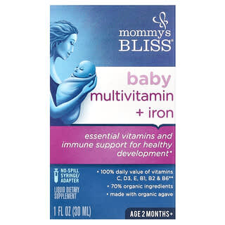 Mommy's Bliss, Multivitamines et fer pour bébés, À partir de 2 mois, Raisin, 30 ml