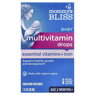 Mommy's Bliss, Suplemento multivitamínico con hierro para bebés, 2 meses de edad, uva, 30 ml (1 oz. Líq.)