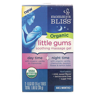 Mommy's Bliss, Encías pequeñas orgánicas, Gel de masaje calmante, Paquete para el día y la noche, A partir de 2 meses, 2 tubos, 15 g (0,53 oz) cada uno