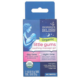 Mommy's Bliss, Encías pequeñas orgánicas, Gel de masaje calmante, Paquete para el día y la noche, A partir de 2 meses, 2 tubos, 15 g (0,53 oz) cada uno