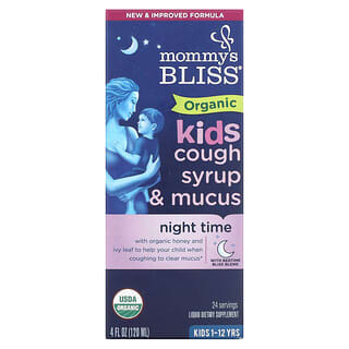 Mommy's Bliss, 儿童，有机咳嗽糖浆，夜间，1-12 岁，4 液量盎司（120 毫升）