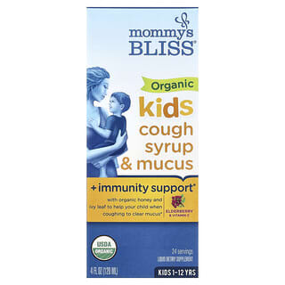 Mommy's Bliss, Kids, Organic Cough Syrup & Mucus + Immunity Support, 1-12 Yrs, Elderberry, 4 fl oz (120 ml)