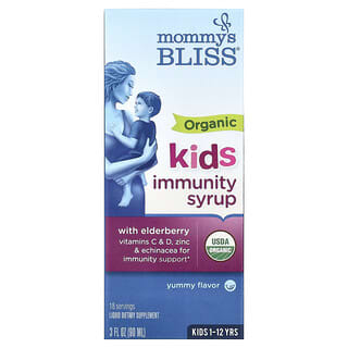 Mommy's Bliss‏, "ילדים, בני 1-12, סירופ סמבוק אורגני + חיזוק מערכת החיסון, 90 מ""ל (3 אונקיות נוזל)"