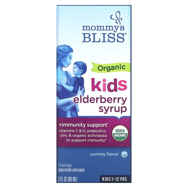 Mommy's Bliss, Kids, 1-12 Yrs, Organic Elderberry Syrup + Immunity Boost, 3 fl oz (90 ml)