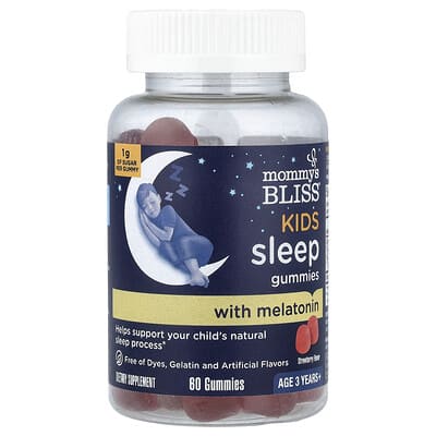 Mommy's Bliss, Kids, Melatonin Sleep Aid Gummies, Ages 3+, Strawberry Flavor, 60 Gummies