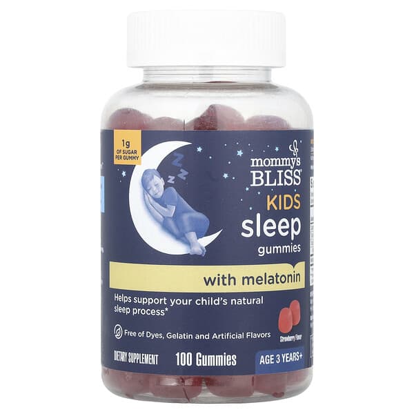 Mommy's Bliss Kids Sleep Gummies With Melatonin, Ages 3 Years+, Strawberry, 1 mg, 100 Gummies