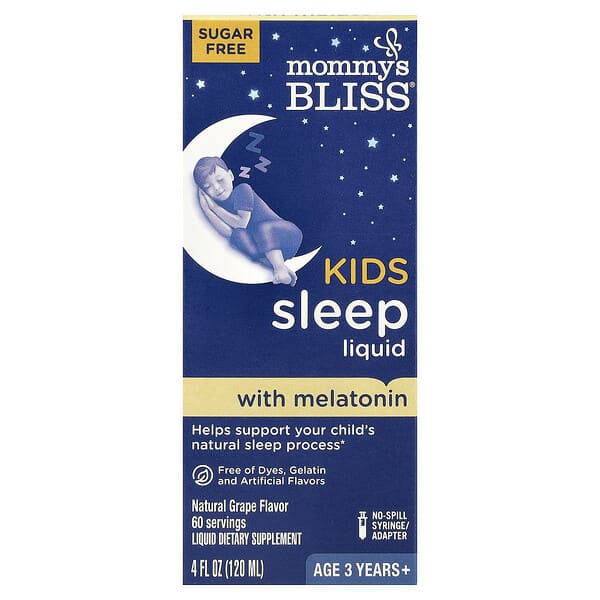 Mommy's Bliss Kids Sleep Liquid with Melatonin, Age 3 Years+, Natural Grape, 4 fl oz (120 ml)