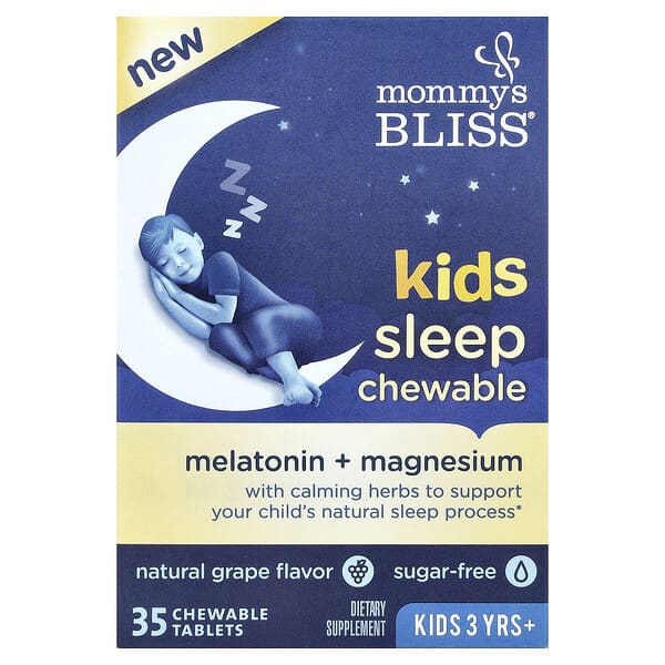 Kids Sleep Chewable, Melatonin + Magnesium, 3 Yrs+, Natural Grape, 35 Chewable Tablets