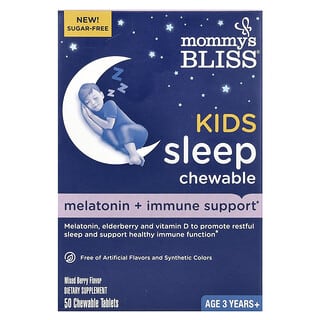Mommy's Bliss, Kids Sleep Chewable, Kautabletten mit Melatonin + Unterstützung des Immunsystems, ab 3 Jahren, gemischte Beeren, 50 Kautabletten