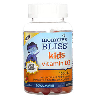 Mommy's Bliss, витамин D3 для детей, со вкусом персика, манго и клубники, 1000 МЕ, 60 жевательных таблеток