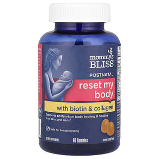 Mommy's Bliss, Postnatal Reset My Body With Biotin & Collagen, Natural Lemon, 60 Gummies
