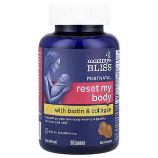 Mommy's Bliss, Postnatal Reset My Body с биотином и коллагеном, натуральный лимон, 60 жевательных таблеток