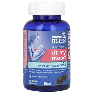 Mommy's Bliss, Postnatal, жевательные таблетки для снятия настроения с ашвагандой, со вкусом натуральной малины, 60 жевательных таблеток