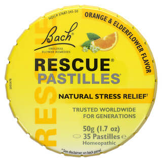 Bach, Original Flower Remedies, Rescue Pastilles, Natural Stress Relief, Orange & Elderflower, 35 Pastilles, 1.7 oz (50 g)