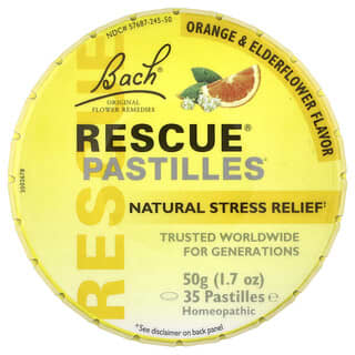 Bach, Pastile de salvare, calmare naturală a stresului, portocală și floare de soc, 35 pastile, 1,7 oz (50 g)