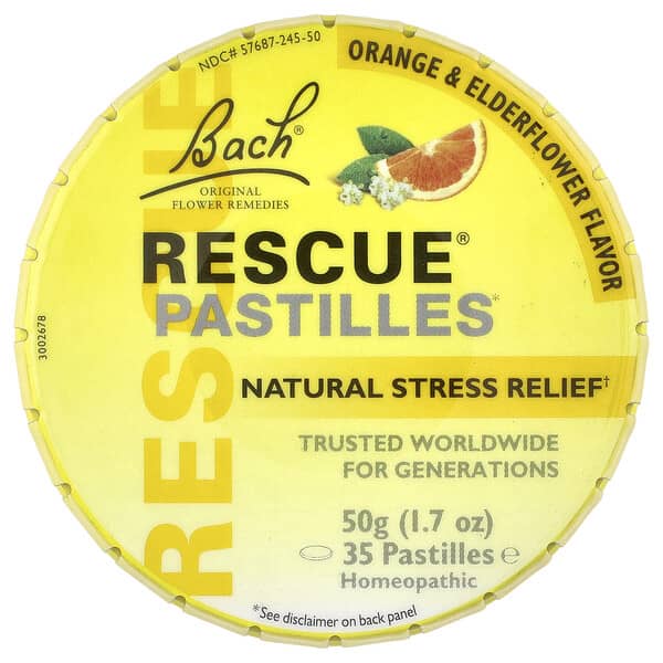 Rescue® Pastilles, Natural Stress Relief, Orange & Elderflower, 35 Pastilles, 1.7 oz (50 g)
