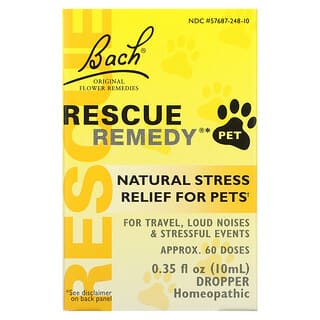 Bach, Remedios florales originales, Remedio de rescate para mascotas, Alivio natural del estrés, Gotero, Sin alcohol, 10 ml (0,35 oz. Líq.)