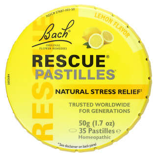 Bach, Original Flower Remedies, Rescue Pastilles, Soulagement naturel du stress, Citron, 35 pastilles, 50 g