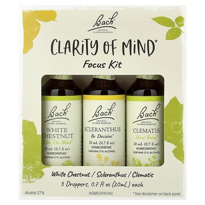 Bach, Mental Clarity and Focus Kit, 3 Drops, 0.7 fl oz (20 ml) Each