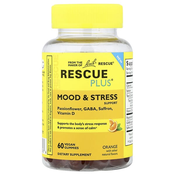 Rescue Plus® Gummies, Mood & Stress Support, Orange, 60 Vegan Gummies