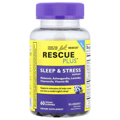 Bach, Rescue Plus®, Sleep & Stress Support Gummies, Blueberry, 60 Vegan Gummies