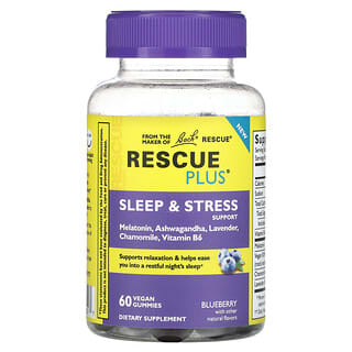 Bach, Rescue Plus, Sleep & Stress Support, Blueberry, 60 Vegan Gummies