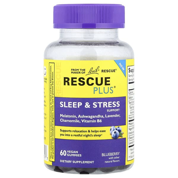 Rescue Plus®, Sleep & Stress Support Gummies, Blueberry, 60 Vegan Gummies