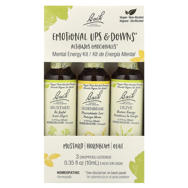 Original Flower Remedies, Mental Energy Kit, Emotional Ups & Downs, 3 Droppers, 0.35 fl oz (10 ml) Each