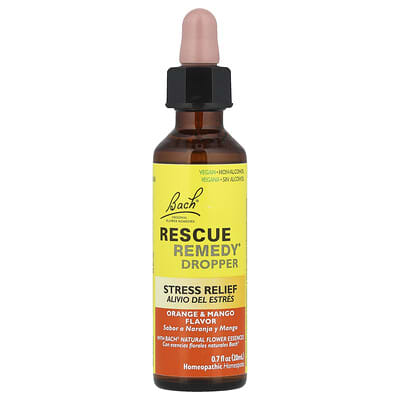 Bach, Rescue Remedy® Dropper, Stress Relief, Orange Mango, 0.7 fl oz (20 ml)