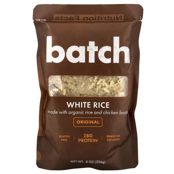 Batch, Arroz blanco con arroz orgánico y caldo de pollo, Original, 226 g (8 oz)