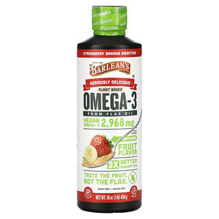 Barlean's, Seriously Delicious, Omega-3 from Flax Oil, Strawberry Banana Smoothie, 2,968 mg, 16 oz (454 g)