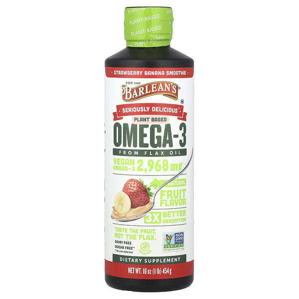 Seriously Delicious®, Omega-3 From Flax Oil, Strawberry Banana Smoothie, 2,968 mg, 16 oz (454 g)