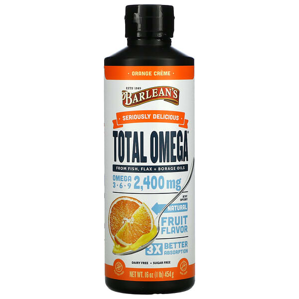 Barlean's, Total Omega 3 · 6 · 9, апельсиновий крем, 2400 мг, 16 унцій (454 г)