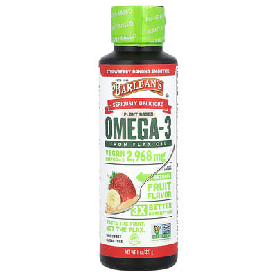 Barlean's, Seriously Delicious®, Plant-Based Omega-3 from Flax Oil, Strawberry Banana Smoothie, 2968 mg, 8 oz (227 g)