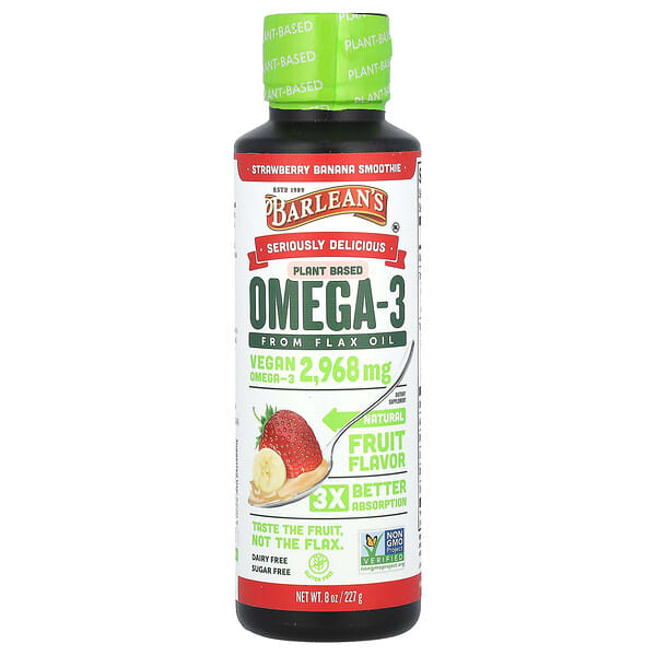 Seriously Delicious®, Plant Based Omega-3 from Flax Oil, Strawberry Banana Smoothie, 2,968 mg, 8 oz (227 g)