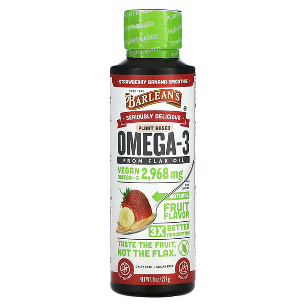 Barlean's‏, Seriously Delicious, Omega-3 from Fish Oil, Strawberry Banana Smoothie, 2,968 mg, 8 oz (227 g)