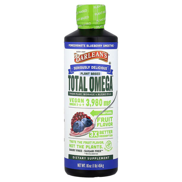 Barlean's, Plant Based Total Omega 3 · 6 · 9, Pomegranate Blueberry Smoothie, 3,980 mg, 16 oz (454 g) — product photo 1