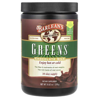 Barlean's, Greens Supplement綠色超級食品，粉質配方，絲滑巧克力，9.52盎司（270 克）