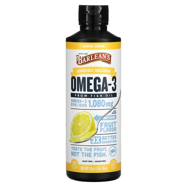 Barlean's, Омега-3, рыбий жир, лимонный крем, 454 г (16 унций)