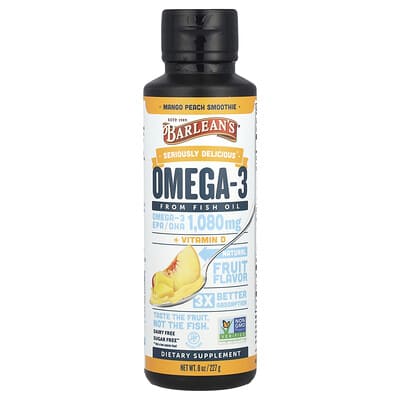 Barlean's, Seriously Delicious®, Fish Oil Omega-3, Mango Peach Smoothie, 1080 mg, 8 oz (227 g)