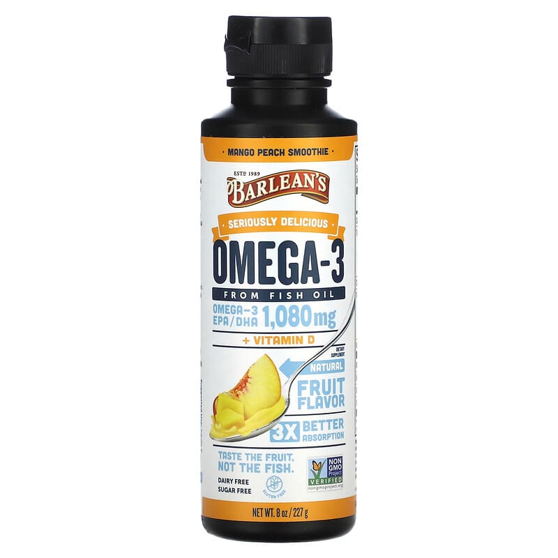 Mango Fish Oil With Vitamin D, Omega-3 Mango Peach Fish Oil